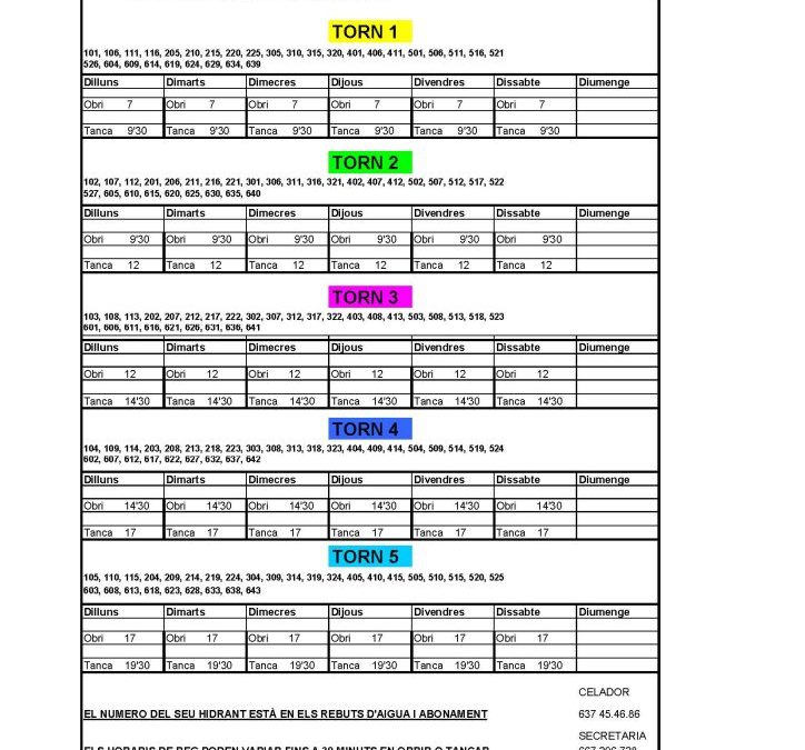 Horari Regs.  Agost 2024